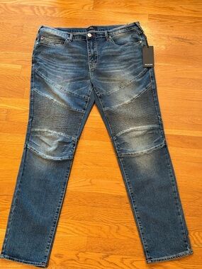 True Religion Men's Dark Blue Moto Slim Straight Jeans